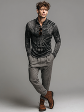 Men's stand-up collar radiant print top